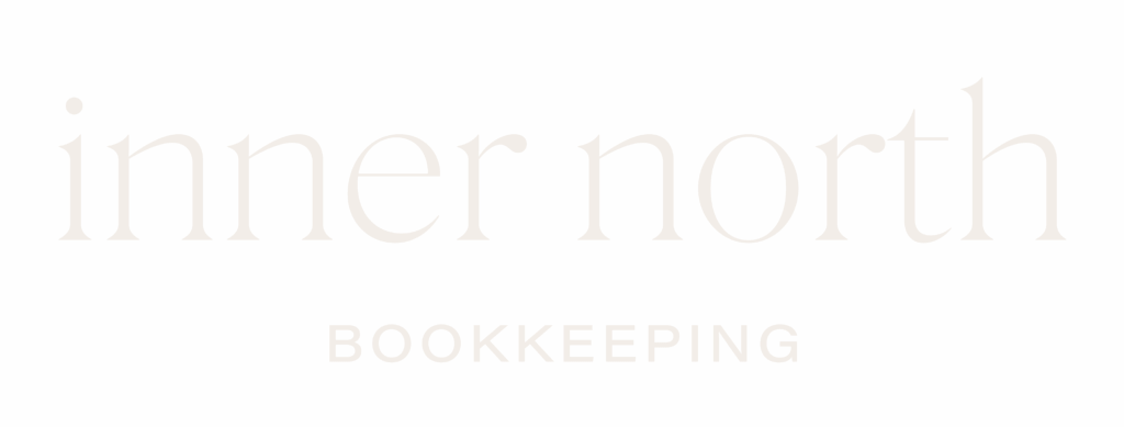 The image displays the text “inner north” in large, pale letters and “BOOKKEEPING” underneath in smaller, pale letters on a white background. Inner North Bookkeeping