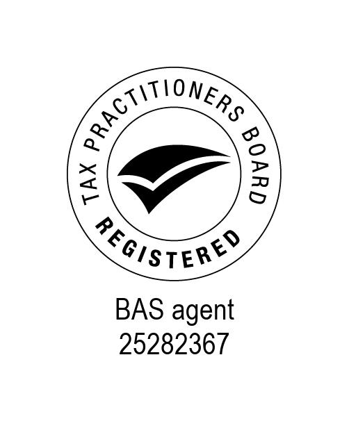 A black and white circular logo with the words “Tax Practitioners Board Registered,” a check mark in the center, and the text “BAS agent 25282367” below, representing compliance with Legal Policies. Inner North Bookkeeping
