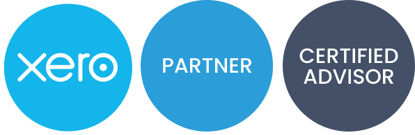 Three blue circles: first with “xero” logo, second with “PARTNER,” and third with “CERTIFIED ADVISOR,” representing Xero’s partner and advisor certifications—perfect for showcasing trusted bookkeeping Melbourne professionals. Inner North Bookkeeping